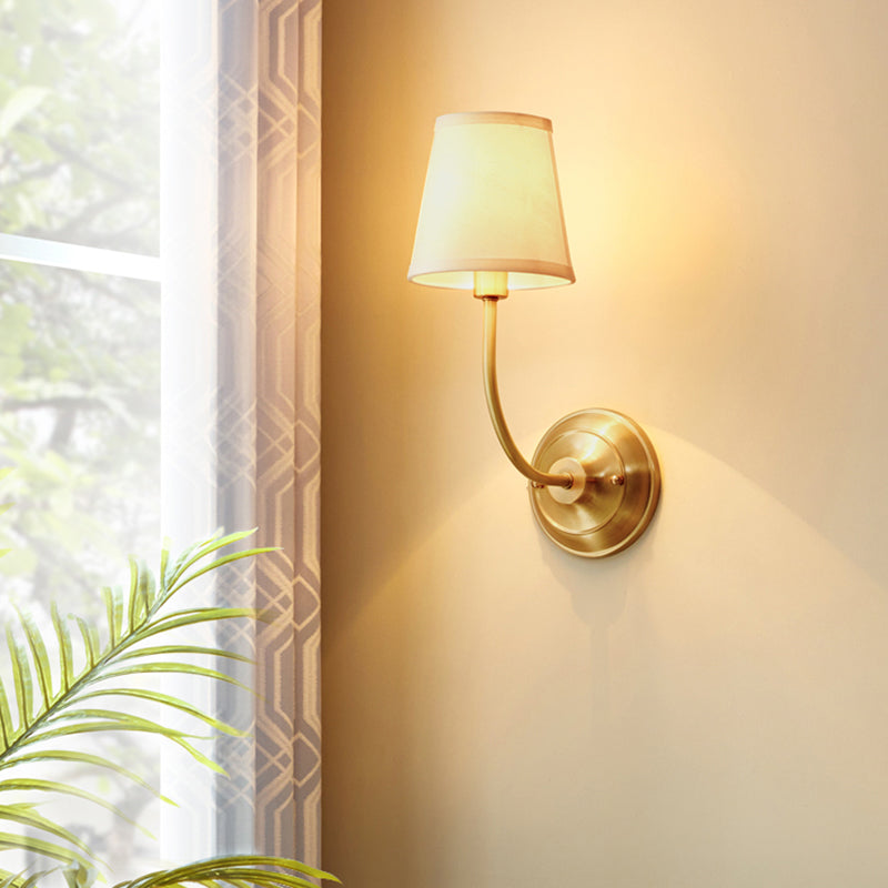Conic Wall Lamp Fixture Simplicity Fabric 1-Light Foyer Wall Lighting Ideas in Gold Clearhalo 'Cast Iron' 'Glass' 'Industrial' 'Modern wall lights' 'Modern' 'Tiffany' 'Traditional wall lights' 'Wall Lamps & Sconces' 'Wall Lights' Lighting' 2409298