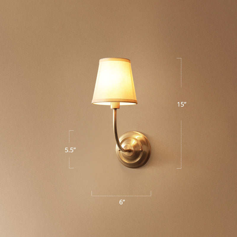 Conic Wall Lamp Fixture Simplicity Fabric 1-Light Foyer Wall Lighting Ideas in Gold Clearhalo 'Cast Iron' 'Glass' 'Industrial' 'Modern wall lights' 'Modern' 'Tiffany' 'Traditional wall lights' 'Wall Lamps & Sconces' 'Wall Lights' Lighting' 2409299