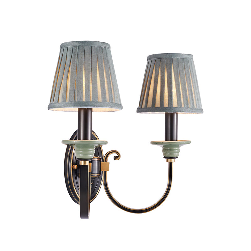Metal Arched Wall Light Contemporary 1 Head Black Sconce with Tapered Pleated Fabric Shade 2.0 Black Clearhalo 'Cast Iron' 'Glass' 'Industrial' 'Modern wall lights' 'Modern' 'Tiffany' 'Traditional wall lights' 'Wall Lamps & Sconces' 'Wall Lights' Lighting' 2409302