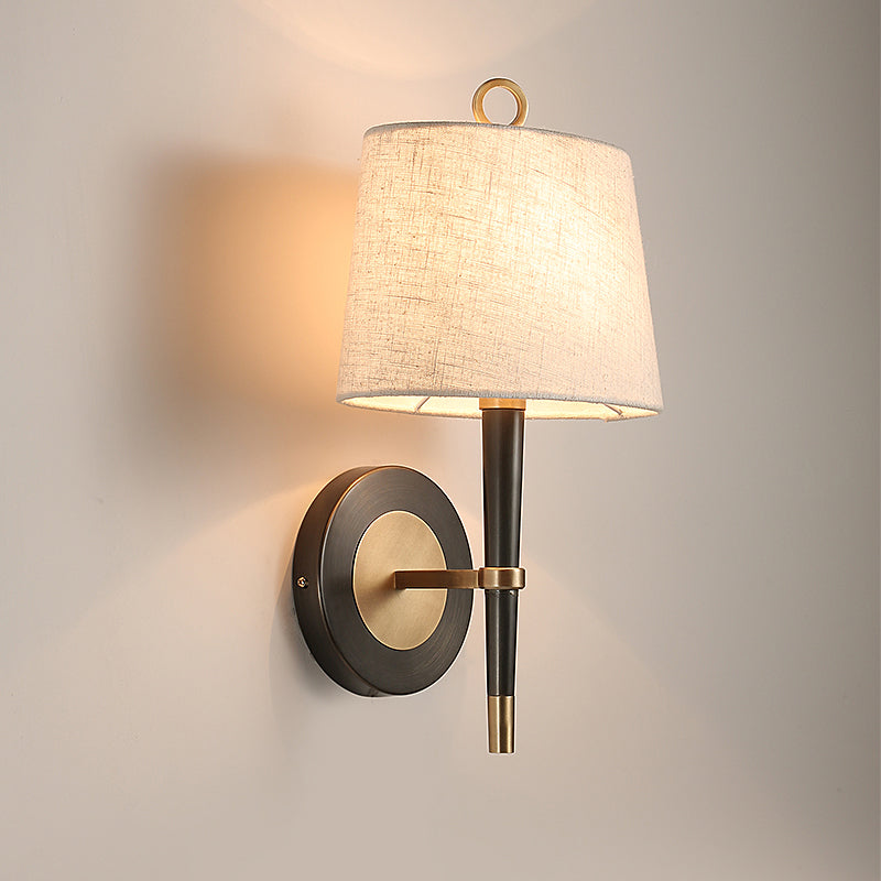 Fabric Taper Wall Mounted Lamp Minimalism Black-Brass Wall Sconce Light for Corridor Clearhalo 'Cast Iron' 'Glass' 'Industrial' 'Modern wall lights' 'Modern' 'Tiffany' 'Traditional wall lights' 'Wall Lamps & Sconces' 'Wall Lights' Lighting' 2409308