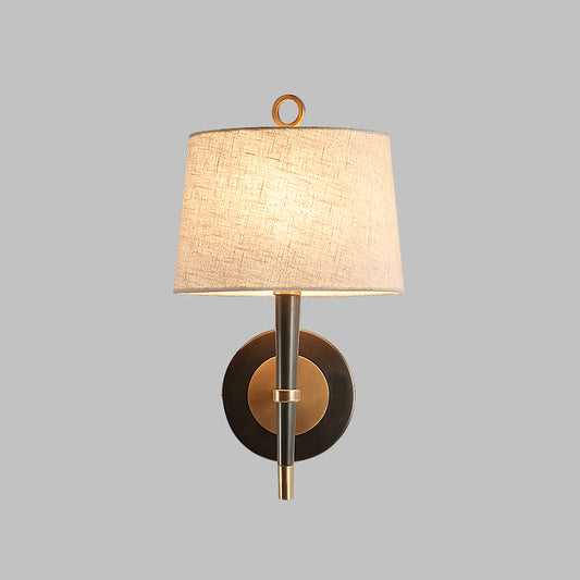Fabric Taper Wall Mounted Lamp Minimalism Black-Brass Wall Sconce Light for Corridor 1.0 Black Clearhalo 'Cast Iron' 'Glass' 'Industrial' 'Modern wall lights' 'Modern' 'Tiffany' 'Traditional wall lights' 'Wall Lamps & Sconces' 'Wall Lights' Lighting' 2409309