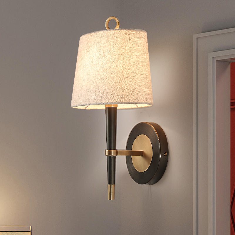 Fabric Taper Wall Mounted Lamp Minimalism Black-Brass Wall Sconce Light for Corridor Clearhalo 'Cast Iron' 'Glass' 'Industrial' 'Modern wall lights' 'Modern' 'Tiffany' 'Traditional wall lights' 'Wall Lamps & Sconces' 'Wall Lights' Lighting' 2409311