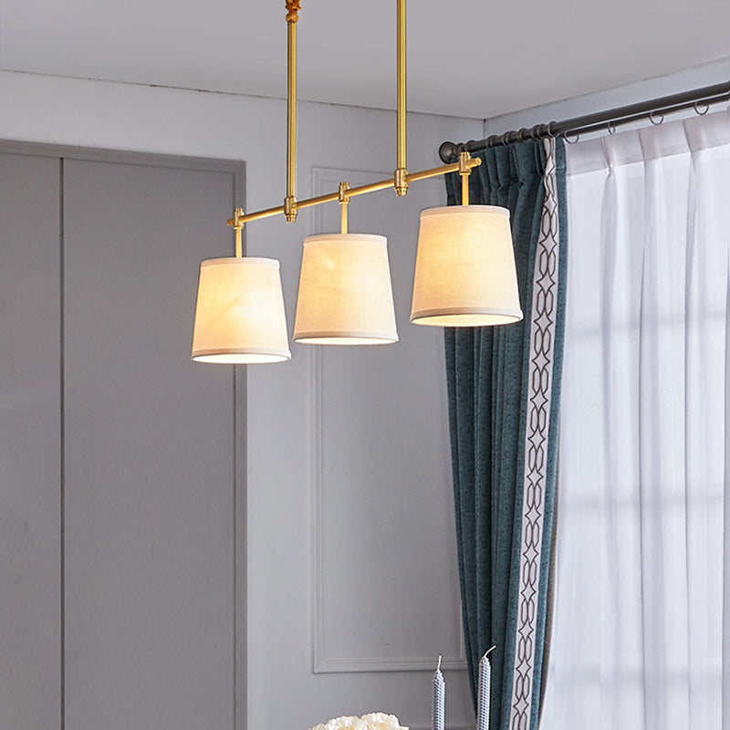 3-Light Dining Room Pendant Lamp Modern Gold Island Light with Cone Fabric Shade Gold Clearhalo 'Ceiling Lights' 'Island Lights' Lighting' 2409315
