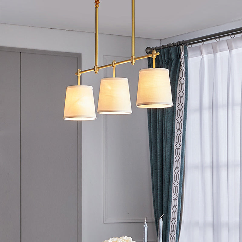 3-Light Dining Room Pendant Lamp Modern Gold Island Light with Cone Fabric Shade Gold Clearhalo 'Ceiling Lights' 'Island Lights' Lighting' 2409315