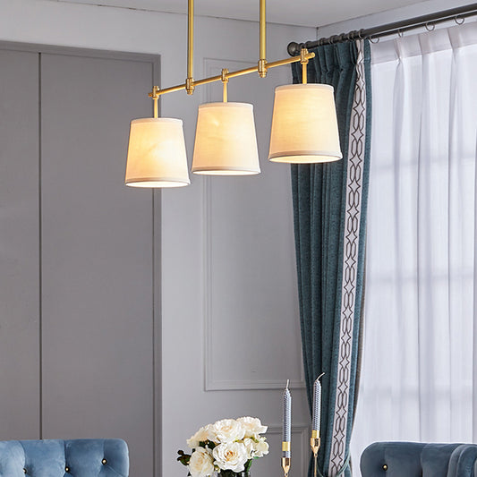 3-Light Dining Room Pendant Lamp Modern Gold Island Light with Cone Fabric Shade Clearhalo 'Ceiling Lights' 'Island Lights' Lighting' 2409316