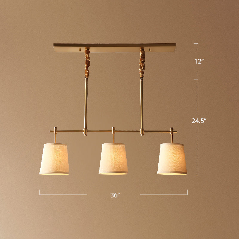 3-Light Dining Room Pendant Lamp Modern Gold Island Light with Cone Fabric Shade Clearhalo 'Ceiling Lights' 'Island Lights' Lighting' 2409317