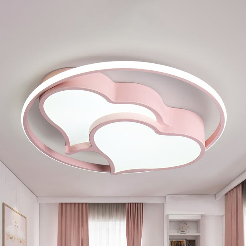 Modern Ring Ceiling Fixture with 2-Heart Acrylic and Metal Flush Mount Light for Living Room Pink Clearhalo 'Ceiling Lights' 'Close To Ceiling Lights' 'Close to ceiling' 'Flush mount' Lighting' 240941