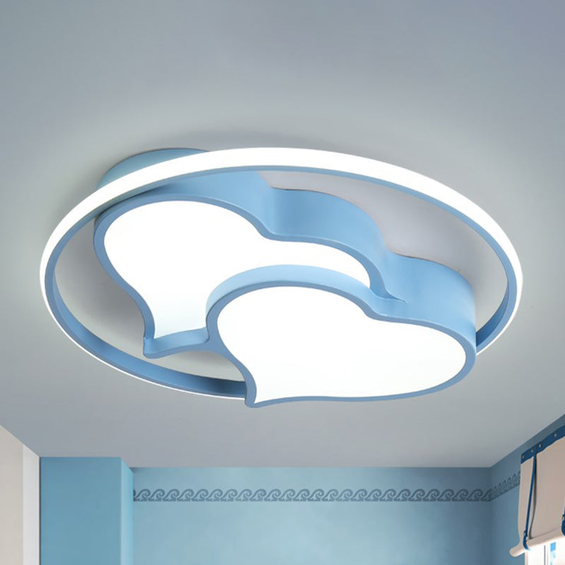 Modern Ring Ceiling Fixture with 2-Heart Acrylic and Metal Flush Mount Light for Living Room Blue Clearhalo 'Ceiling Lights' 'Close To Ceiling Lights' 'Close to ceiling' 'Flush mount' Lighting' 240942