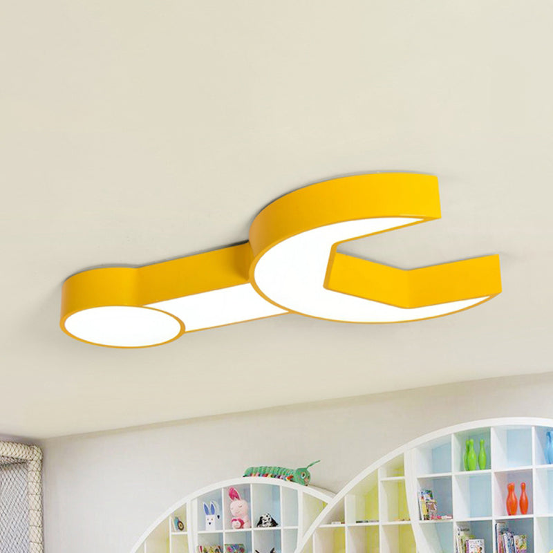 Lovely Wrench Shape Ceiling Mount Light Acrylic Ceiling Fixture for Kindergarten Bedroom Yellow Clearhalo 'Ceiling Lights' 'Close To Ceiling Lights' 'Close to ceiling' 'Flush mount' Lighting' 240948