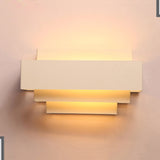 Contemporary Rectangle Wall Lamp with Tiered Design Metal 1 Head Bedroom Wall Sconce Lighting in White Clearhalo 'Cast Iron' 'Glass' 'Industrial' 'Modern wall lights' 'Modern' 'Tiffany' 'Traditional wall lights' 'Wall Lamps & Sconces' 'Wall Lights' Lighting' 241040