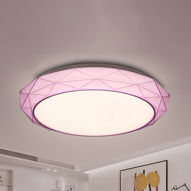 Diamond Flush Ceiling Light Nordic Acrylic Shade White/Pink/Blue LED Bedroom Ceiling Flush Mount in Warm/White, 16"/19.5" Dia Pink Warm Clearhalo 'Ceiling Lights' 'Close To Ceiling Lights' 'Close to ceiling' 'Flush mount' Lighting' 241081