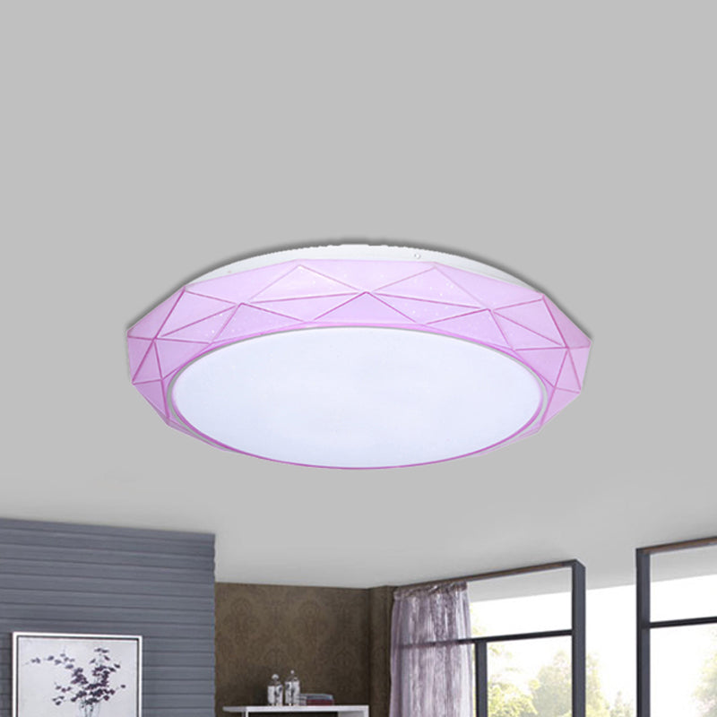 Diamond Flush Ceiling Light Nordic Acrylic Shade White/Pink/Blue LED Bedroom Ceiling Flush Mount in Warm/White, 16"/19.5" Dia Pink White Clearhalo 'Ceiling Lights' 'Close To Ceiling Lights' 'Close to ceiling' 'Flush mount' Lighting' 241082
