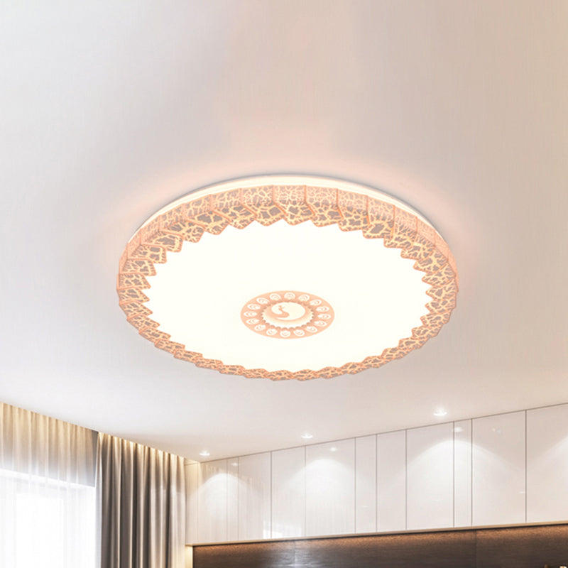 Minimalist LED Flush Mount with Acrylic Shade White/Blue/Gold Circular Crackle Ceiling Light for Bedroom in Warm/White, 15"/19" W Gold Warm Clearhalo 'Ceiling Lights' 'Close To Ceiling Lights' 'Close to ceiling' 'Flush mount' Lighting' 241084
