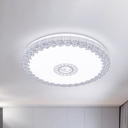 Minimalist LED Flush Mount with Acrylic Shade White/Blue/Gold Circular Crackle Ceiling Light for Bedroom in Warm/White, 15"/19" W White Clearhalo 'Ceiling Lights' 'Close To Ceiling Lights' 'Close to ceiling' 'Flush mount' Lighting' 241086