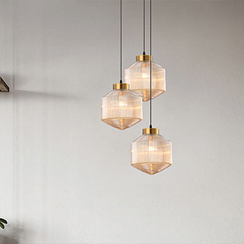 Drum Pendant Light Modernism Clear/Amber/Smoke Grey Prismatic Glass 1 Light Ceiling Suspension Lamp Amber Clearhalo 'Ceiling Lights' 'Chandeliers' 'Glass shade' 'Glass' 'Modern Pendants' 'Modern' 'Pendant Lights' 'Pendants' Lighting' 241157