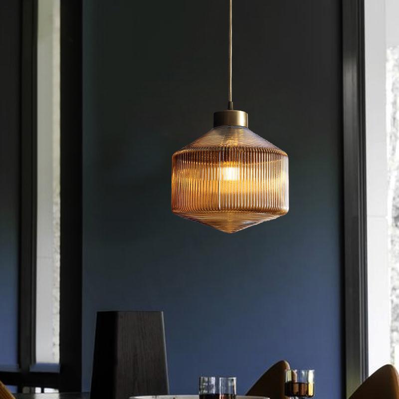 Drum Pendant Light Modernism Clear/Amber/Smoke Grey Prismatic Glass 1 Light Ceiling Suspension Lamp Clearhalo 'Ceiling Lights' 'Chandeliers' 'Glass shade' 'Glass' 'Modern Pendants' 'Modern' 'Pendant Lights' 'Pendants' Lighting' 241158