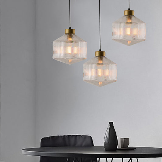 Drum Pendant Light Modernism Clear/Amber/Smoke Grey Prismatic Glass 1 Light Ceiling Suspension Lamp Clearhalo 'Ceiling Lights' 'Chandeliers' 'Glass shade' 'Glass' 'Modern Pendants' 'Modern' 'Pendant Lights' 'Pendants' Lighting' 241160
