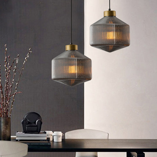 Drum Pendant Light Modernism Clear/Amber/Smoke Grey Prismatic Glass 1 Light Ceiling Suspension Lamp Smoke Gray Clearhalo 'Ceiling Lights' 'Chandeliers' 'Glass shade' 'Glass' 'Modern Pendants' 'Modern' 'Pendant Lights' 'Pendants' Lighting' 241162