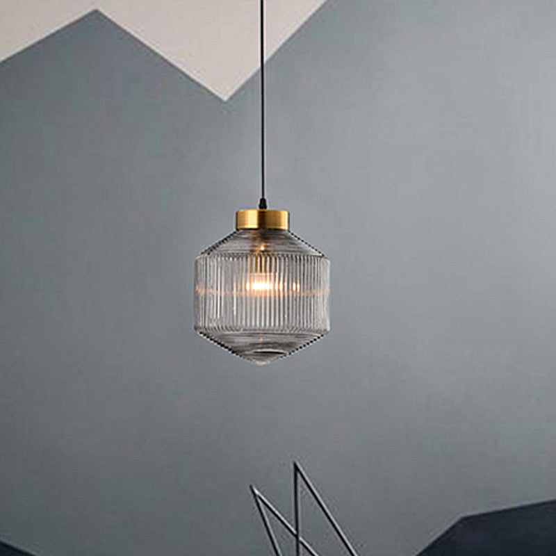 Drum Pendant Light Modernism Clear/Amber/Smoke Grey Prismatic Glass 1 Light Ceiling Suspension Lamp Clearhalo 'Ceiling Lights' 'Chandeliers' 'Glass shade' 'Glass' 'Modern Pendants' 'Modern' 'Pendant Lights' 'Pendants' Lighting' 241163