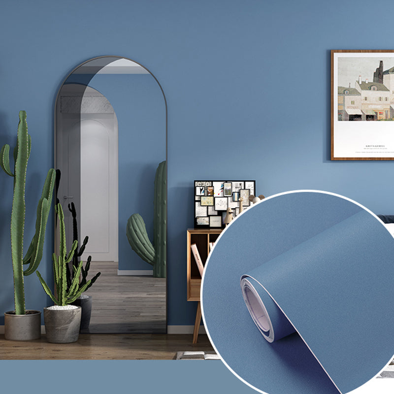 Self-Adhesive Solid Color Wallpaper Roll Minimalist PVC Wall Covering, 19.4-sq ft Gray Blue Wallpaper Roll Clearhalo 'Modern wall decor' 'Modern' 'Wallpaper' Wall Decor' 2411767