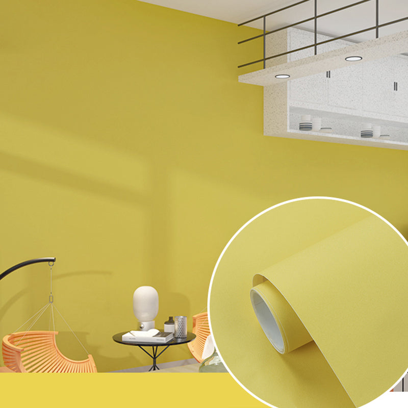 Self-Adhesive Solid Color Wallpaper Roll Minimalist PVC Wall Covering, 19.4-sq ft Lemon Yellow Wallpaper Roll Clearhalo 'Modern wall decor' 'Modern' 'Wallpaper' Wall Decor' 2411768