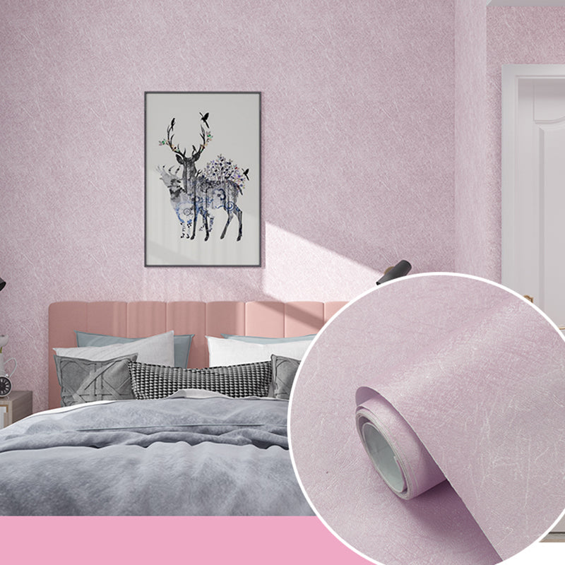 Self-Adhesive Solid Color Wallpaper Roll Minimalist PVC Wall Covering, 19.4-sq ft Pink Wallpaper Roll Clearhalo 'Modern wall decor' 'Modern' 'Wallpaper' Wall Decor' 2411770