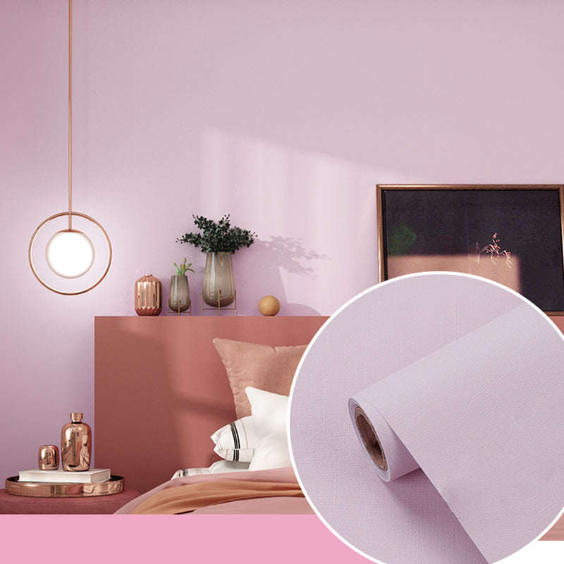 Solid-Colored Wallpaper Roll Contemporary Self-Adhesive Bedroom Wall Decor, 19.4-sq ft Pink Wallpaper Roll Clearhalo 'Modern wall decor' 'Modern' 'Wallpaper' Wall Decor' 2411949
