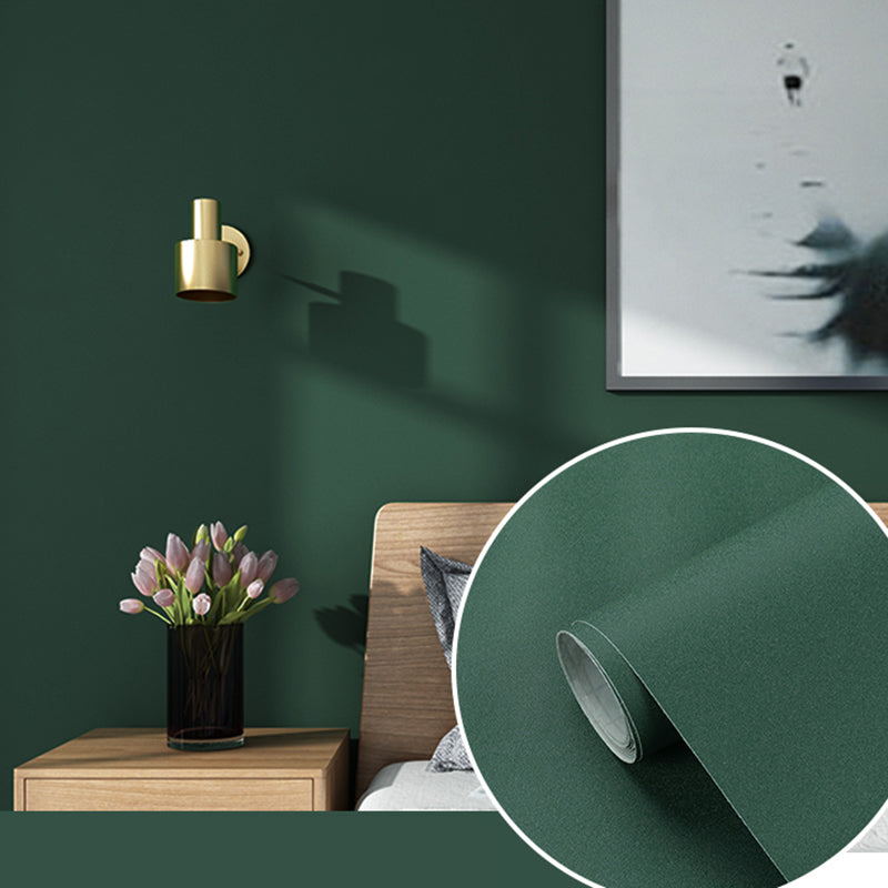 Solid-Colored Wallpaper Roll Contemporary Self-Adhesive Bedroom Wall Decor, 19.4-sq ft Blackish Green Wallpaper Roll Clearhalo 'Modern wall decor' 'Modern' 'Wallpaper' Wall Decor' 2411954