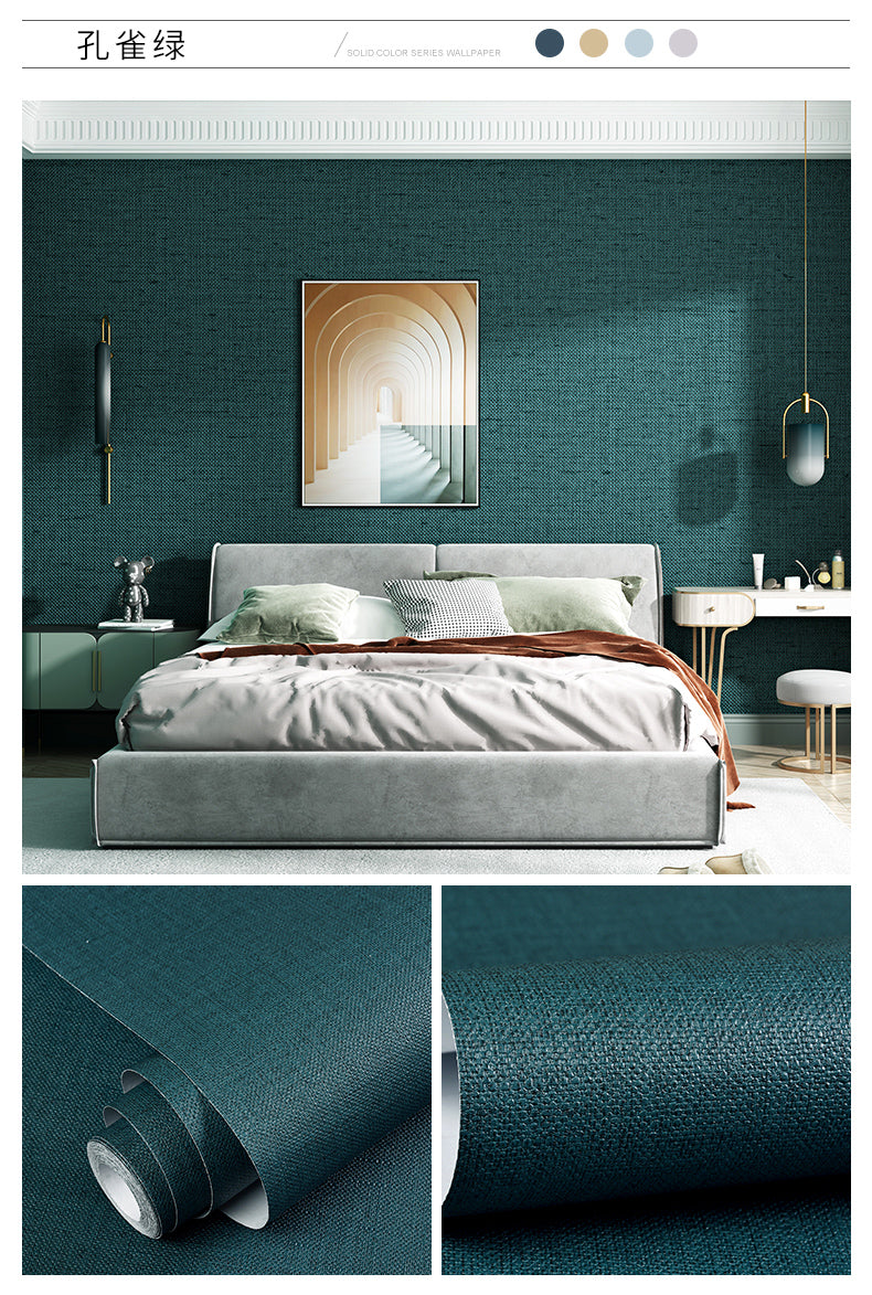 Simplicity Solid-Colored Wallpaper Roll Multi Color Non-Pasted Wall Art for Bedroom Peacock Green Wallpaper Roll Clearhalo 'Modern wall decor' 'Modern' 'Wallpaper' Wall Decor' 2412342