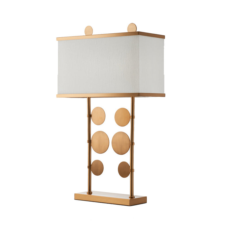 1 Bulb Round Study Lamp Tradition Metal Task Lighting in Brass with Rectangular White Fabric Shade Clearhalo 'Lamps' 'Table Lamps' Lighting' 241262