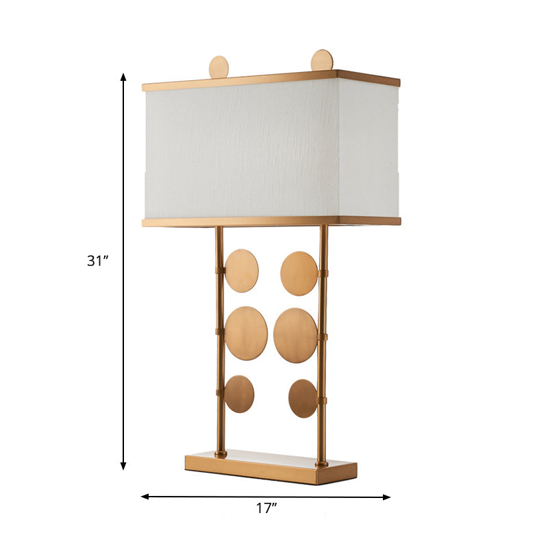 1 Bulb Round Study Lamp Tradition Metal Task Lighting in Brass with Rectangular White Fabric Shade Clearhalo 'Lamps' 'Table Lamps' Lighting' 241263
