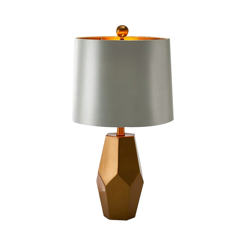 Drum Task Light Traditional Fabric 1 Bulb Silver Reading Lamp with Brass Metal Base Clearhalo 'Lamps' 'Table Lamps' Lighting' 241268