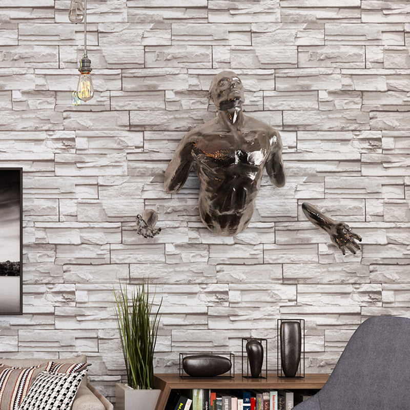 Multicolor Vinyl Wallpaper Roll Brick Pattern Moisture Resistant Wall Art, 57.1 sq-ft Light Gray Wallpaper Roll Clearhalo 'Industrial wall decor' 'Industrial' 'Wallpaper' Wall Decor' 2412681