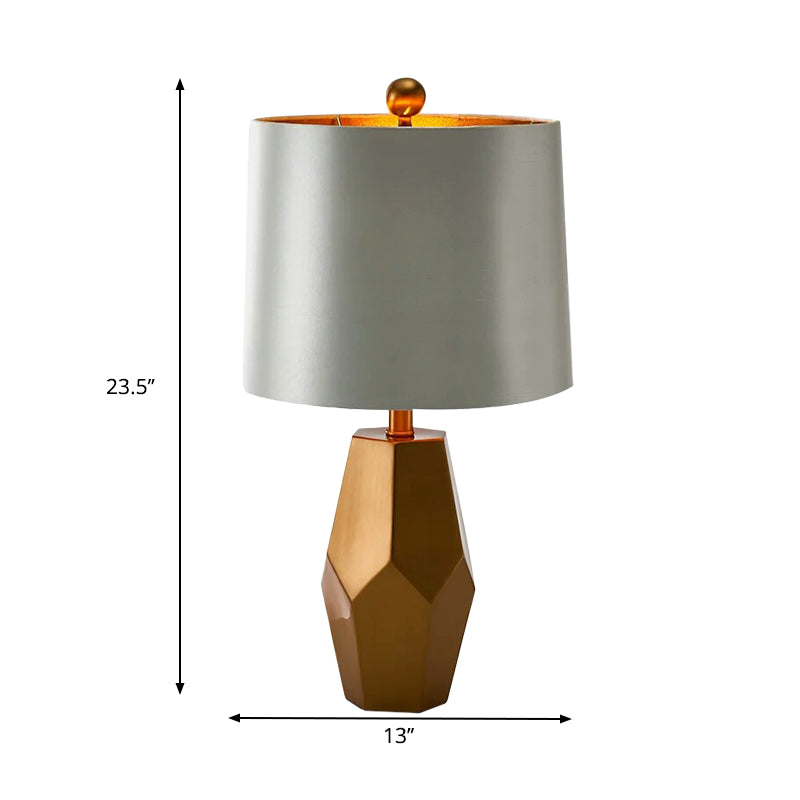Drum Task Light Traditional Fabric 1 Bulb Silver Reading Lamp with Brass Metal Base Clearhalo 'Lamps' 'Table Lamps' Lighting' 241269