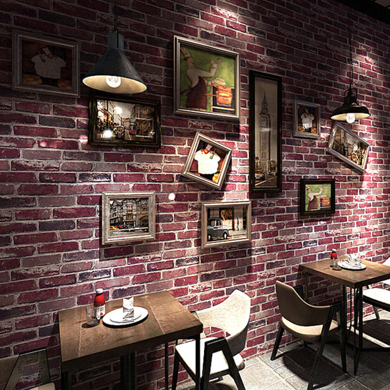Unpasted Brick Print Wallpaper Roll Industrial Style PVC Wall Art, 33' L x 20.5" W Burgundy Wallpaper Roll Clearhalo 'Industrial wall decor' 'Industrial' 'Wallpaper' Wall Decor' 2412764