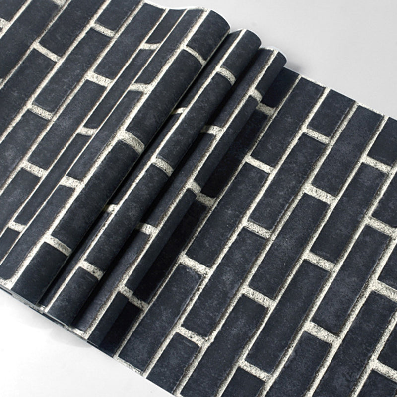 Brick Effect Wallpaper Roll Dark Color Industrial Style Wall Covering for Accent Wall Navy-Black Clearhalo 'Industrial wall decor' 'Industrial' 'Wallpaper' Wall Decor' 2412841