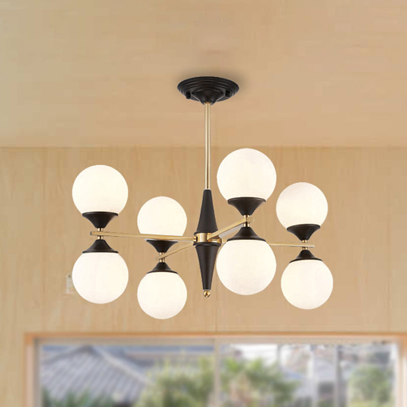 Global Chandelier Pendant Modernist White Glass 6/8/10 Lights Black Led Hanging Lamp for Dining Room 8 Black Clearhalo 'Ceiling Lights' 'Chandeliers' 'Glass shade' 'Glass' 'Modern Chandeliers' 'Modern' Lighting' 241323