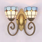 Bowl Wall Lighting Stained Glass 2 Heads Mediterranean Living Room Sconce Lamp in White/Clear White Clearhalo 'Industrial' 'Middle century wall lights' 'Tiffany wall lights' 'Tiffany' 'Wall Lamps & Sconces' 'Wall Lights' Lighting' 24135