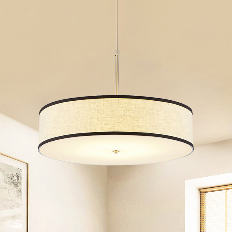 Drum Ceiling Pendant Light Simple Fabric 16"/19.5"/23.5" Dia 3 Lights Beige Hanging Lamp Kit Beige Clearhalo 'Ceiling Lights' 'Modern Pendants' 'Modern' 'Pendant Lights' 'Pendants' Lighting' 241405