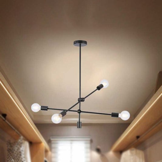Exposed Bulb Chandelier Light Fixture Simple Style Metal 2/4 Lights Black Pendant Lamp with Rotating Arms 4 Black Clearhalo 'Ceiling Lights' 'Chandeliers' 'Modern Chandeliers' 'Modern' Lighting' 241410
