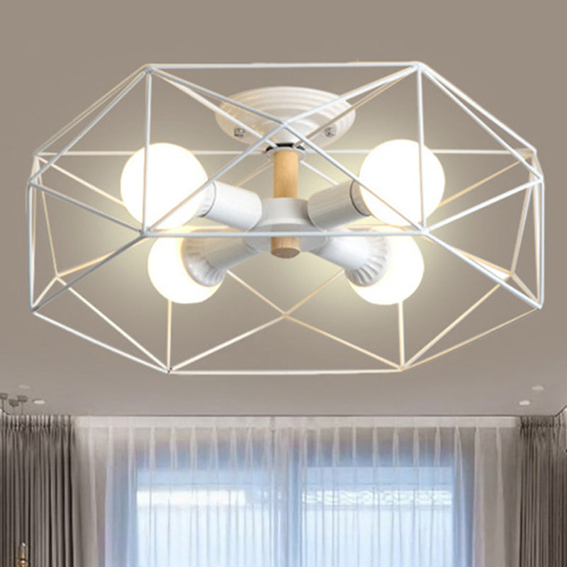Geometric Semi Flush Mount Modern Metal 3/4/5 Lights White/Black/Gold Semi Flush Mount Light with Wire-Cage Shade Clearhalo 'Ceiling Lights' 'Close To Ceiling Lights' 'Close to ceiling' 'Semi-flushmount' Lighting' 241431