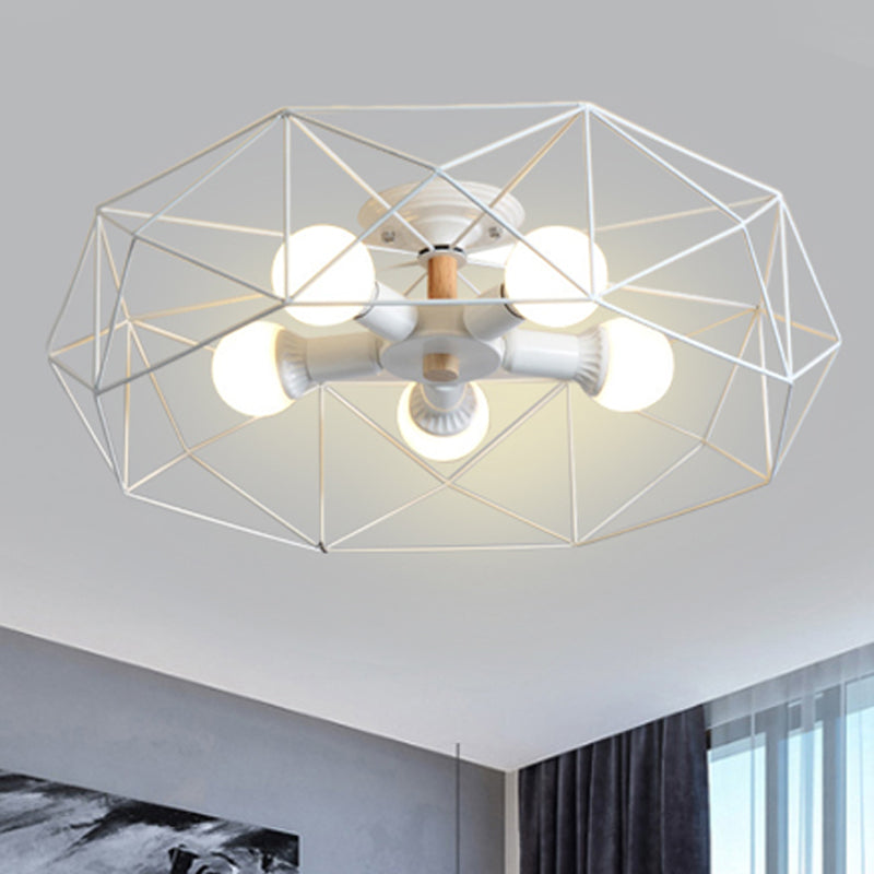 Geometric Semi Flush Mount Modern Metal 3/4/5 Lights White/Black/Gold Semi Flush Mount Light with Wire-Cage Shade Clearhalo 'Ceiling Lights' 'Close To Ceiling Lights' 'Close to ceiling' 'Semi-flushmount' Lighting' 241437