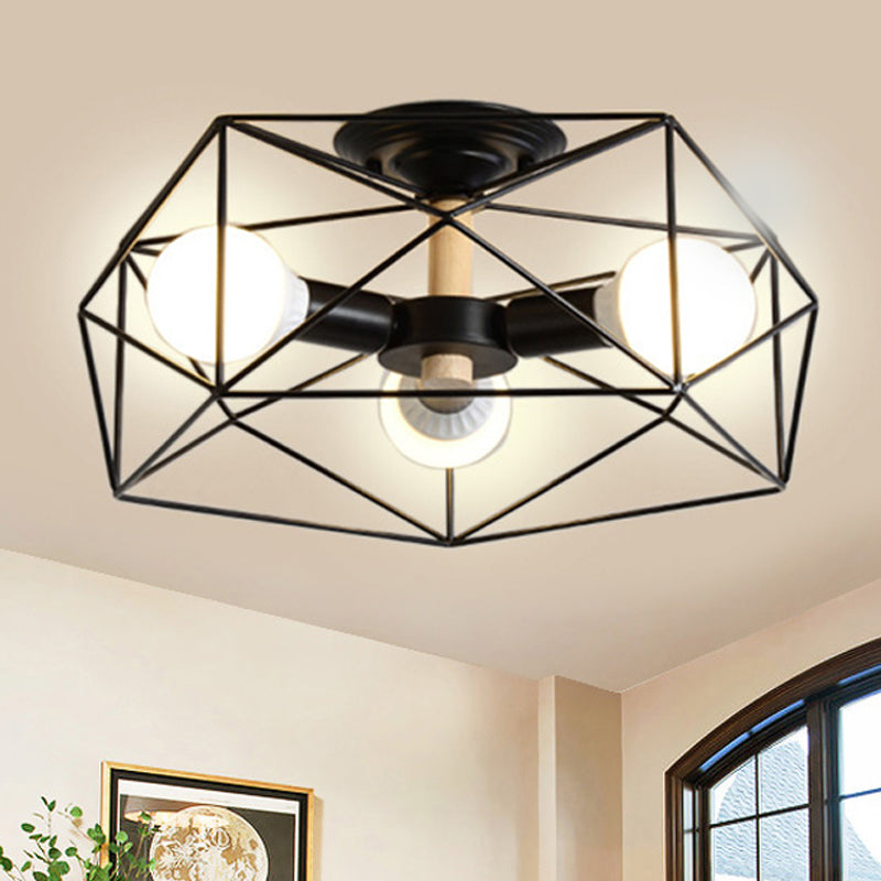 Geometric Semi Flush Mount Modern Metal 3/4/5 Lights White/Black/Gold Semi Flush Mount Light with Wire-Cage Shade Clearhalo 'Ceiling Lights' 'Close To Ceiling Lights' 'Close to ceiling' 'Semi-flushmount' Lighting' 241438
