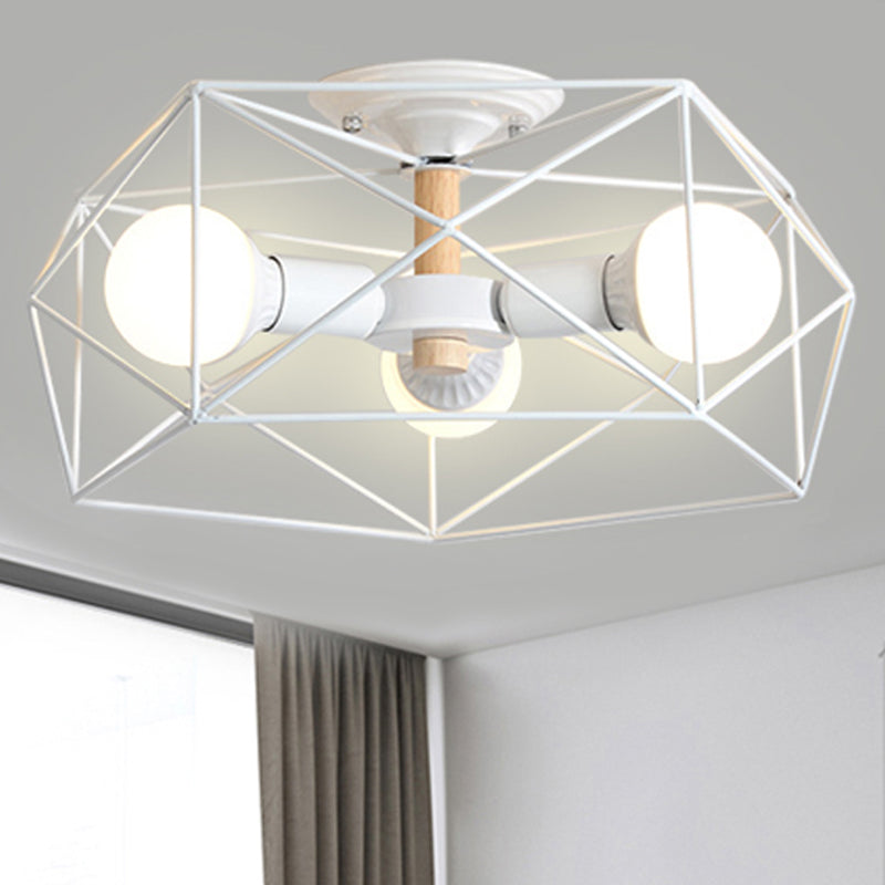 Geometric Semi Flush Mount Modern Metal 3/4/5 Lights White/Black/Gold Semi Flush Mount Light with Wire-Cage Shade Clearhalo 'Ceiling Lights' 'Close To Ceiling Lights' 'Close to ceiling' 'Semi-flushmount' Lighting' 241443