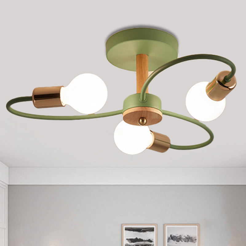 Sputnik Semi Flush Lamp Contemporary Metal 3/6/8 Lights Grey/Green Semi Flush Mount Ceiling Fixture with Curved Arm 3 Green Clearhalo 'Ceiling Lights' 'Close To Ceiling Lights' 'Close to ceiling' 'Semi-flushmount' Lighting' 241482