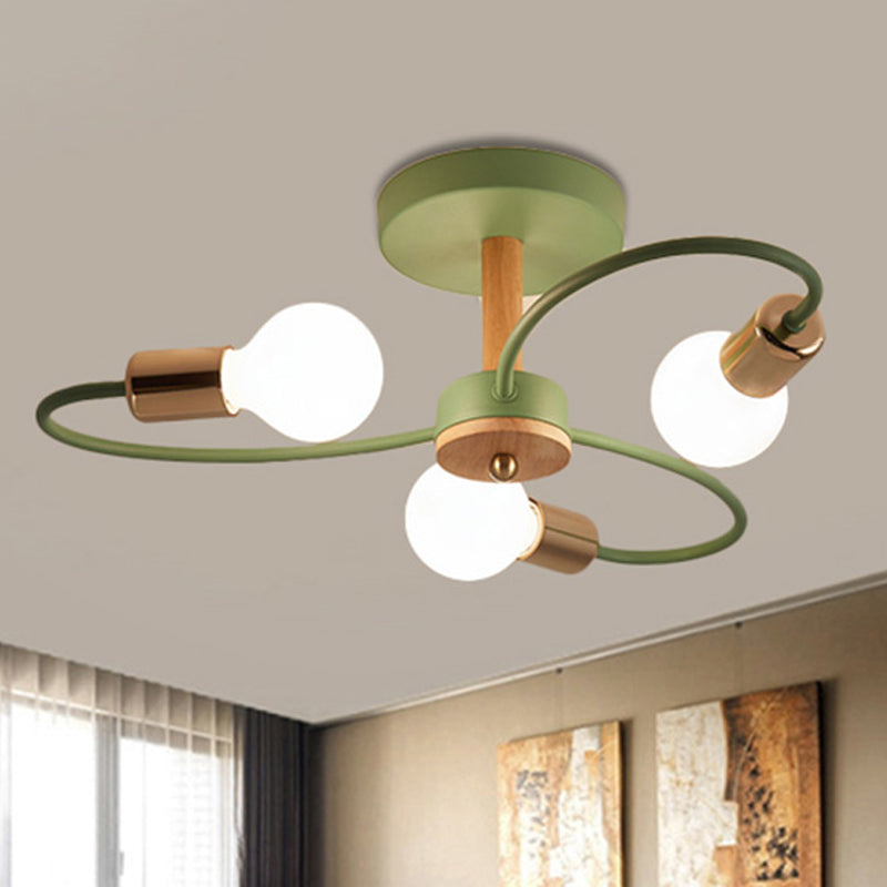 Sputnik Semi Flush Lamp Contemporary Metal 3/6/8 Lights Grey/Green Semi Flush Mount Ceiling Fixture with Curved Arm Clearhalo 'Ceiling Lights' 'Close To Ceiling Lights' 'Close to ceiling' 'Semi-flushmount' Lighting' 241483