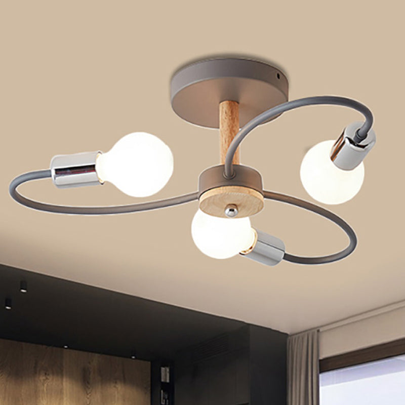 Sputnik Semi Flush Lamp Contemporary Metal 3/6/8 Lights Grey/Green Semi Flush Mount Ceiling Fixture with Curved Arm 3 Grey Clearhalo 'Ceiling Lights' 'Close To Ceiling Lights' 'Close to ceiling' 'Semi-flushmount' Lighting' 241484