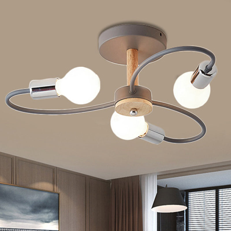 Sputnik Semi Flush Lamp Contemporary Metal 3/6/8 Lights Grey/Green Semi Flush Mount Ceiling Fixture with Curved Arm Clearhalo 'Ceiling Lights' 'Close To Ceiling Lights' 'Close to ceiling' 'Semi-flushmount' Lighting' 241485