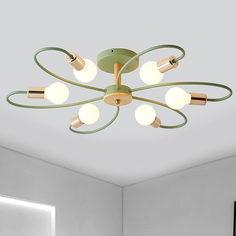 Sputnik Semi Flush Lamp Contemporary Metal 3/6/8 Lights Grey/Green Semi Flush Mount Ceiling Fixture with Curved Arm Clearhalo 'Ceiling Lights' 'Close To Ceiling Lights' 'Close to ceiling' 'Semi-flushmount' Lighting' 241487