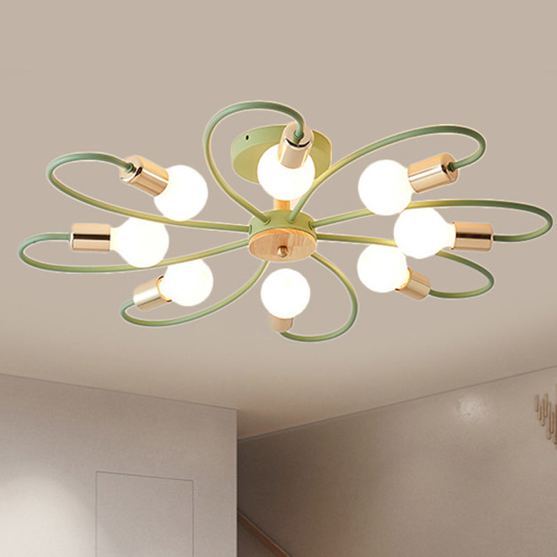 Sputnik Semi Flush Lamp Contemporary Metal 3/6/8 Lights Grey/Green Semi Flush Mount Ceiling Fixture with Curved Arm Clearhalo 'Ceiling Lights' 'Close To Ceiling Lights' 'Close to ceiling' 'Semi-flushmount' Lighting' 241493